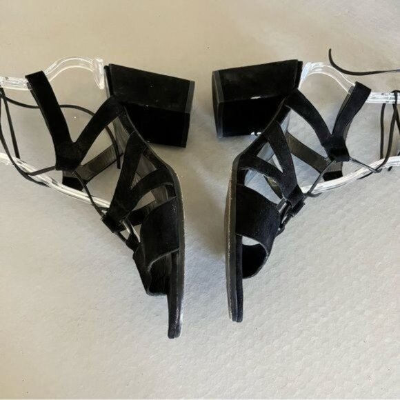 Stuart Weitzman Bigtiegirl Suede Lace Up Block Heel Gladiator Sandals - Picture 2 of 7